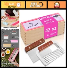 Flexible Silicone Soap Mold Kit - 42oz Rectangular Loaf with Cutter & Wood Box,