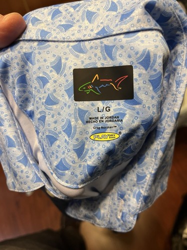 GREG NORMAN Men’s PLAY DRY Polo Shirt Large Blue Check Polyester NWT - Picture 12 of 17