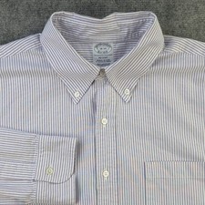 Brooks Brothers Dress Shirt 18 34 Regent Purple Vertical Striped USA Button Down