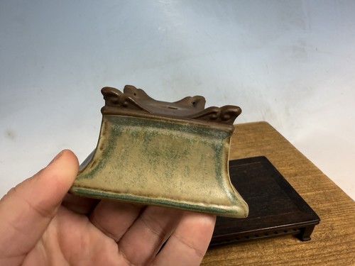 Japanischer unbekannter Hersteller Shohin Größe Bonsai Baum Topf 5" grüne Glasur - Bild 12 von 16