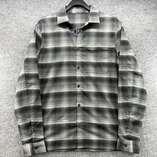 Lululemon Mens Long Sleeve Button Up Shirt Gray Stripe Plaid Casual Size Large