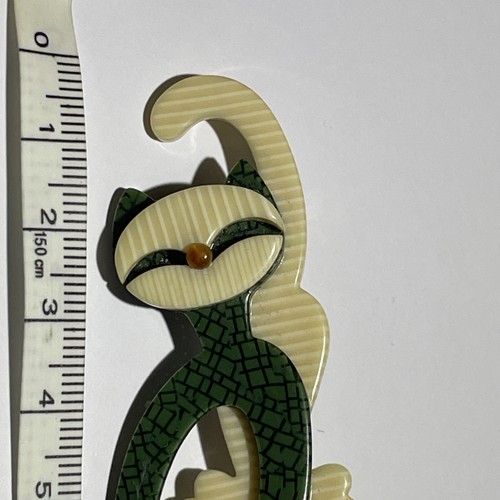 lea stein Cat brooch Cream And Green 6.5cm - Picture 3 of 7