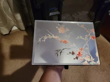 New other Tahari Home mirror Mirrored Jewelry Box Cherry Blossom Etched Beveled