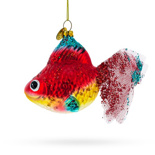 Glitzernder Goldfisch mundgeblasenes Glas Ornament - Bild 2 von 5