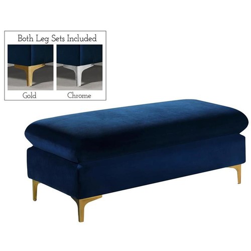 Meridian Furniture Naomi Navy Velvet Ottoman - Picture 1 of 5