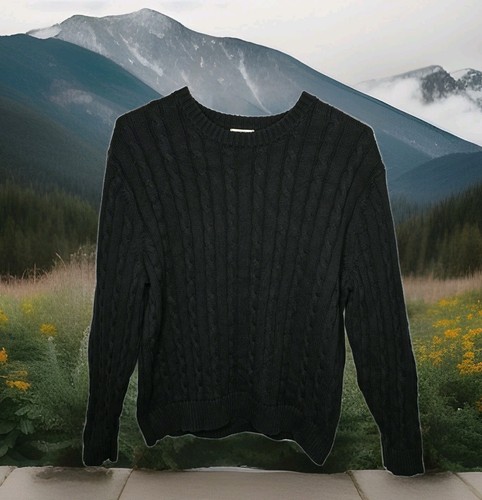LL Bean Sweater Mens XL Black Cable Knit Fisherman Chunky Outdoor Preppy - Picture 6 of 11