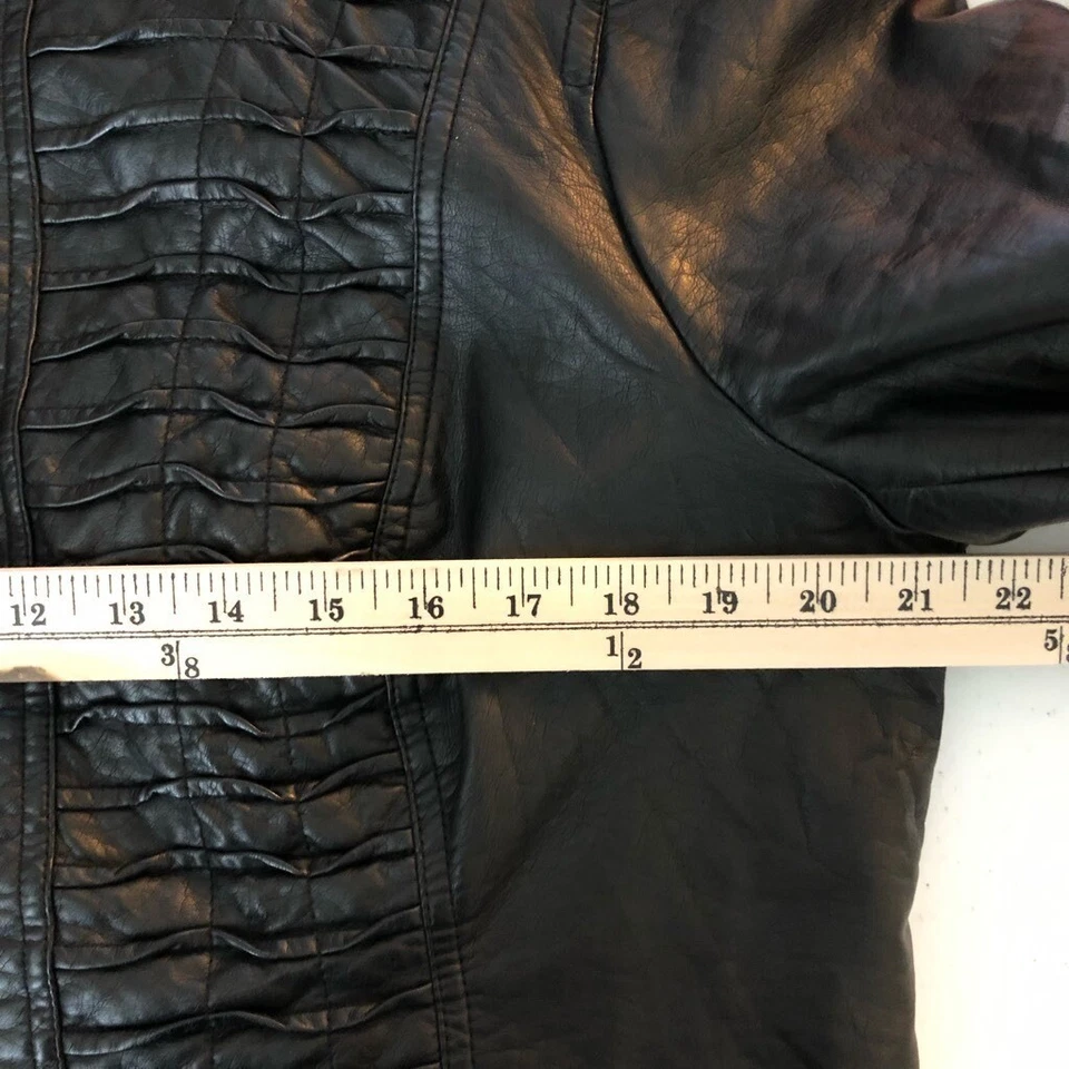 Blanc Noir Womens Faux Leather Motorcycle Biker Jacket Black Full Zip Lined XL - Image 4 of 4