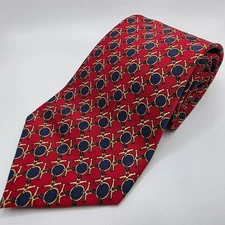 Hermes Paris Silk Necktie Red Navy Blue Gold Equestrian Designer Men's Tie