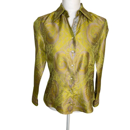 Robert Graham women's silk blend green and purple paisley button down size S