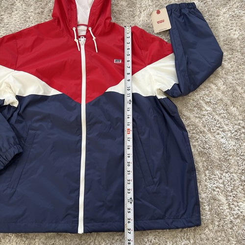 Levi's Colorblock Windbreaker Jacket 2X Women 80s Hooded Blue White Red $120 NEW - Picture 11 of 16
