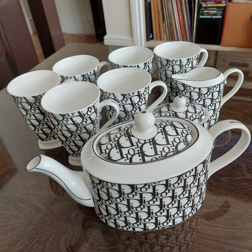Vintage Y2K Dior Logo Monogram coffee tea set for 6 Trotter Oblique pattern - Picture 2 of 21