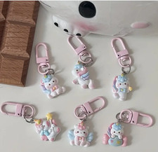 SIX Piece Cute Cartoon Kitty Cat Keyring Keychain Handbag Purse Charms Set