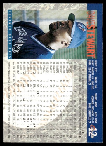 1994 O-Pee-Chee Dave Stewart Toronto Blue Jays #12 - Picture 2 of 2
