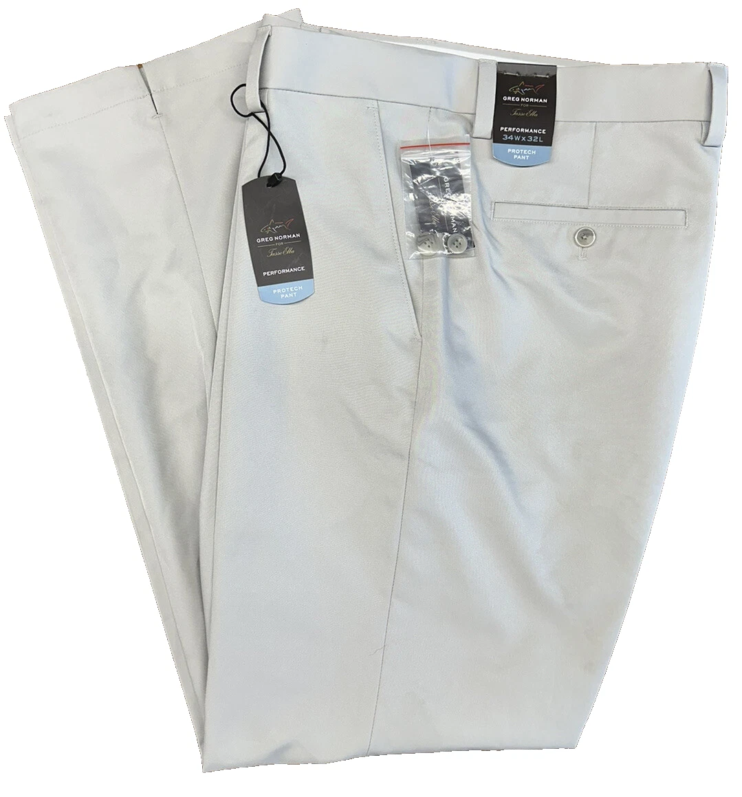Men's Pants GREG NORMAN ProTech RapiDry Golf Tan Khaki Light Tasso Slim 34W 32L