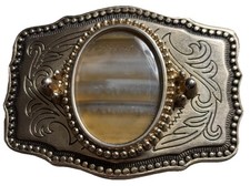 Vintage Western Gold Tone Belt Buckle With Large Stone Cowboy     3 1/4  