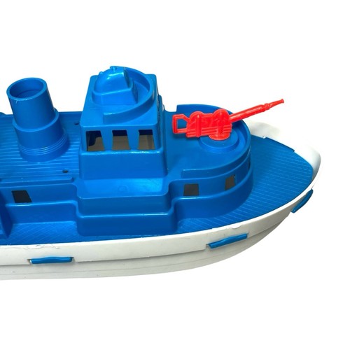 Vintage Toy Greek Penny Boat Plastic 14 in Tug Fire Boat White Blue Red Yellow - Picture 12 of 15