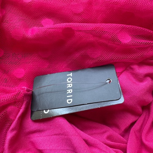 Blusa Torrid Fucsia Rosa Cuello Cuadrado Talla 3X Malla Lunares Manga Transparente Nueva con Etiquetas - Imagen 9 de 12