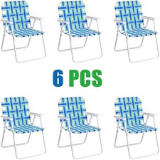 Set of 6 Patio Folding Web Chair Set Portable Beach Camping Chair Blue