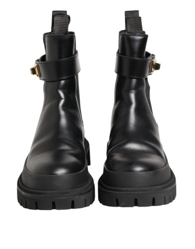 Dolce & Gabbana Negro Cuero Ternero Dg Logo Tira Botines Mujer Zapatos Auténtico - Imagen 3 de 6