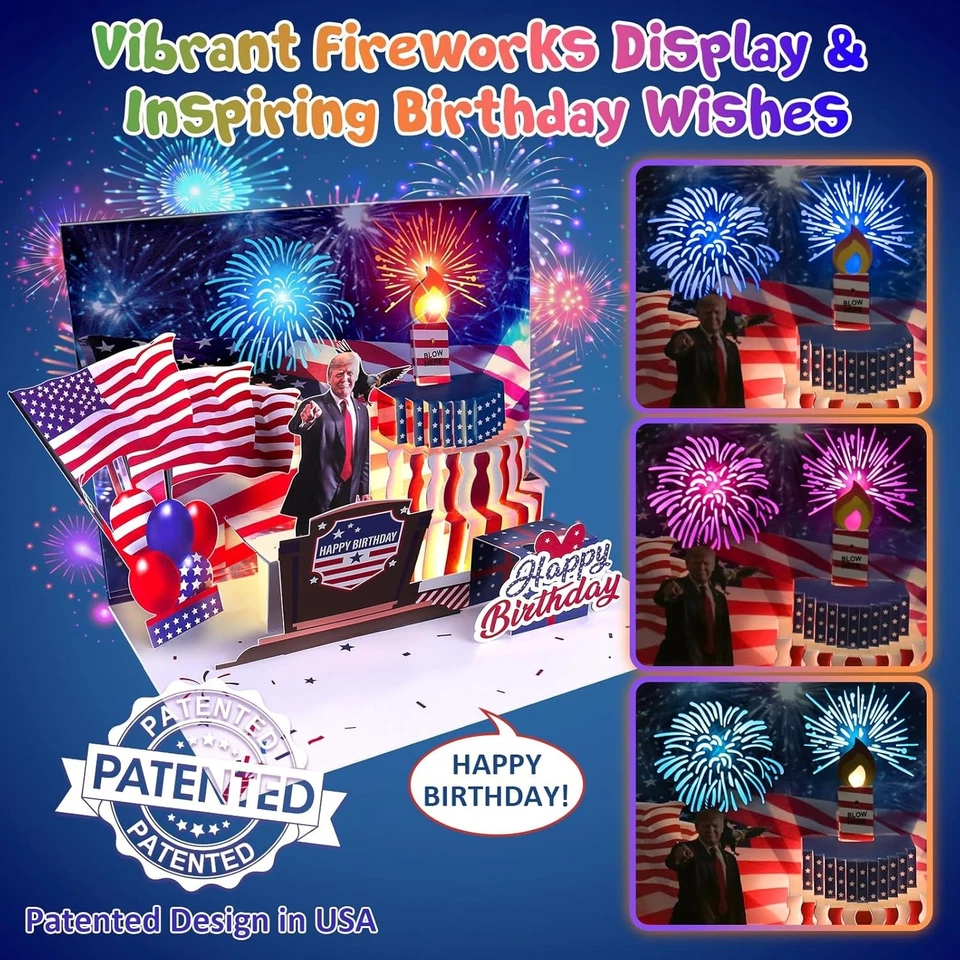 弹出式生日卡带光和声音说生日快乐唐纳德特朗普真实 — 第 2/4 张图片