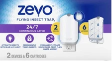 Zevo Flying Insect Trap, Fly Trap 2 Devices + 6 Refills Cartridges