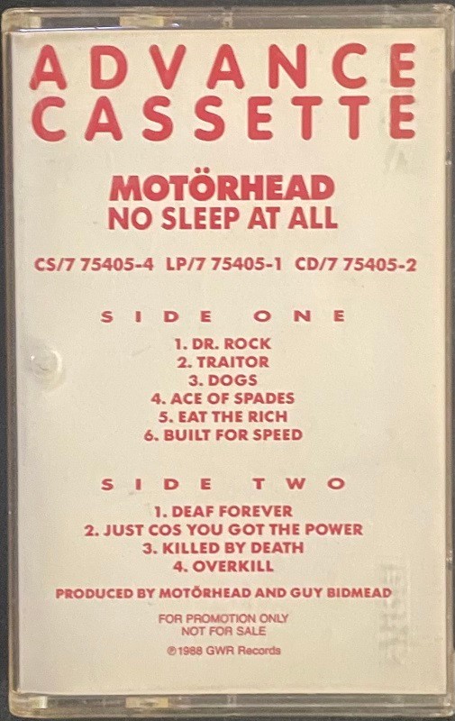 Motörhead – Nö Sleep At All promo cassette