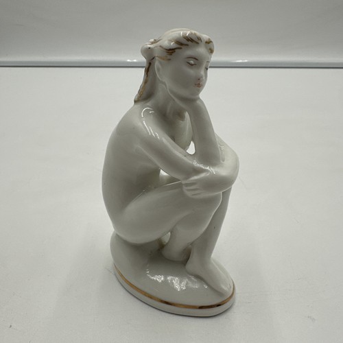 Vintage MCM Porzellan sitzende Akt Frau Figur Sowjetische Lomonossow Fabrik LFZ