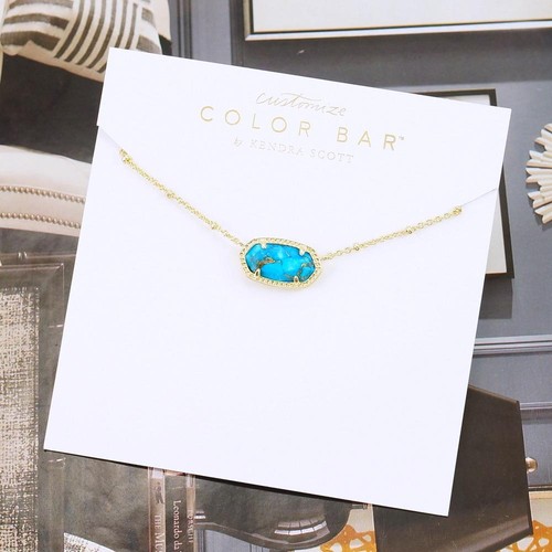 NUEVO SIN ETIQUETAS Kendra Scott Elisa Satélite Turquesa Bronce Veado Collar Tono Dorado - Imagen 4 de 7