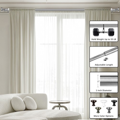 1" Semplice Flach Knopf Doppel Gardine Vorhang Fensterstange Set, 28"-120" - Bild 22 von 31
