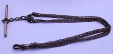 VICTORIAN GOLD FILLED DOUBLE STRAND POCKET WATCH CHAIN 24cm T BAR CHATELAINE(A7)