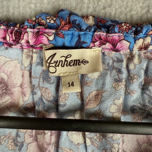 Arnhem Blouse Womens 14 Blue Pink Floral Boho Balloon Sleeve Lenzing Tencel - Picture 2 of 8