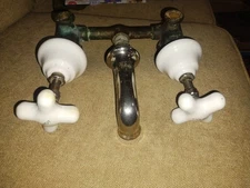 Vintage Wall Mount Porcelain Handle Tub Faucet  1930's Works 
