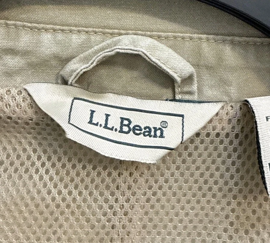 LL Bean Mens Beige Canvas Safari Blazer Sport Jacket Cargo Pockes Size 44 Tall - Image 3 of 4