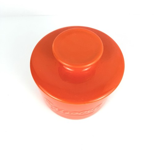 Porcelain Butter Bell by Sweese vibrant, orange Crock Keeps Butter Spreadable - Picture 2 of 15