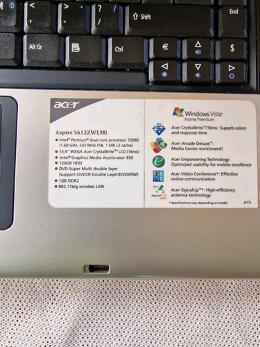 Acer Aspire 5610z Laptop Pentium Dual Core T2060 1.6GHz Faulty For Parts - Picture 4 of 15
