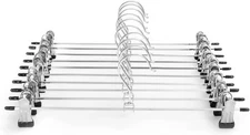 Pants & Skirt Hangers with Adjustable Non-Slip Clips - 10 Pack, Silver, Black 