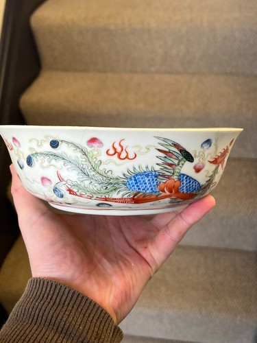 Antica ciotola porcellana cinese Famille Rose Guangxu Mark Qing Repubblica Drago - Foto 4 di 18