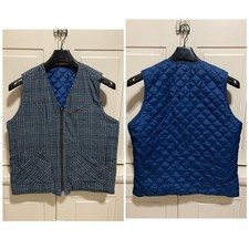Vintage Columbia Women  s Blue Plaid Quilted Reversible Zipper Vest Pockets