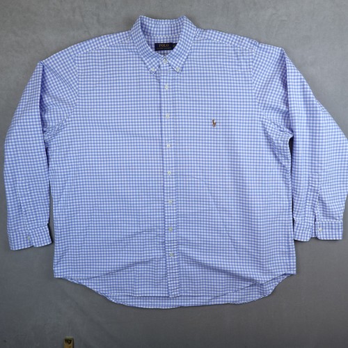 Camisa Polo Ralph Lauren Para Hombres 2XB Grande Alta Azul Mangas Largas Oxford Pony
