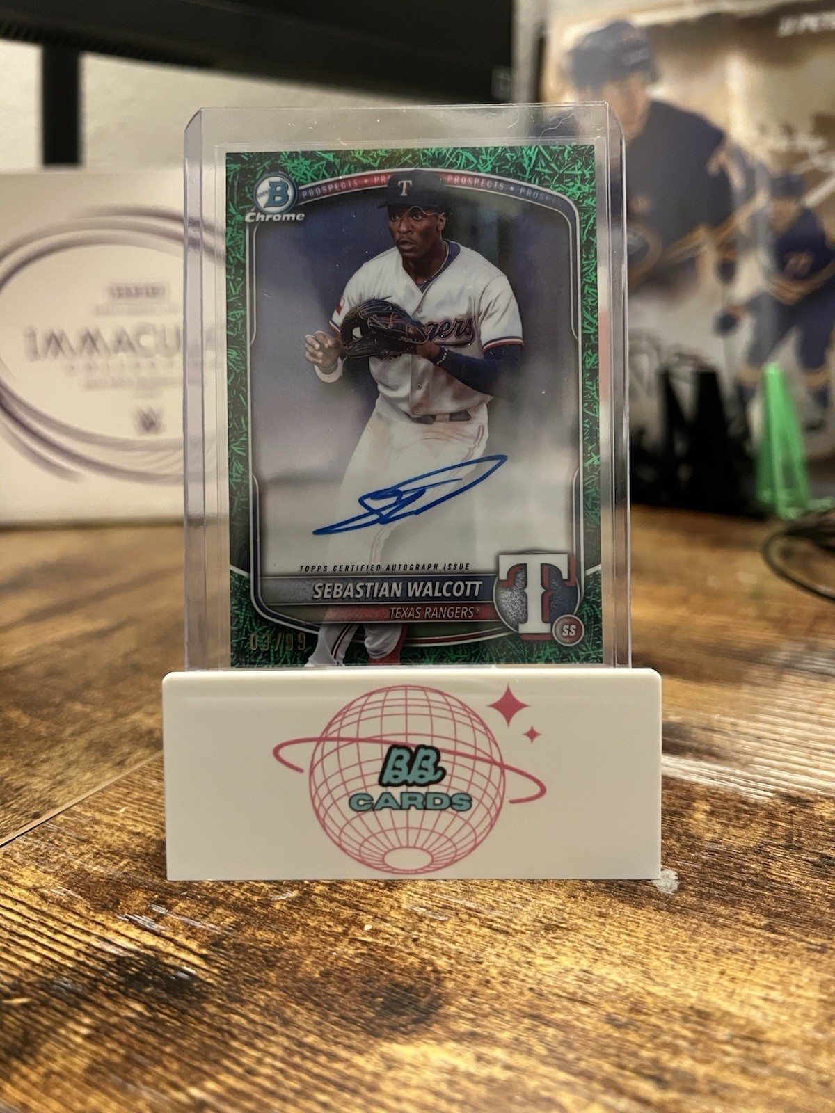 2025 Bowman Chrome Prospects Sebastian Walcott Green Grass Auto #/99 #CPA-SW