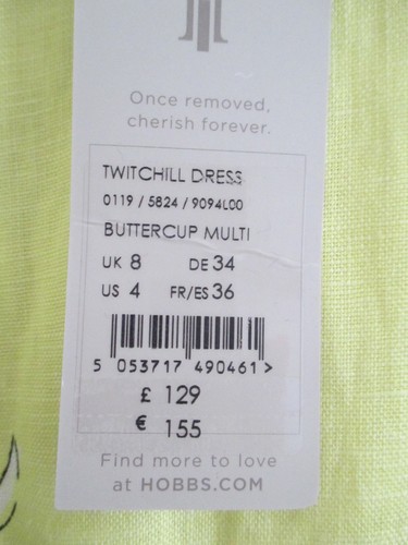 HOBBS YELLOW TWITCHILL DRESS SIZE 8 BNWT RRP £129.00 - Picture 2 of 5