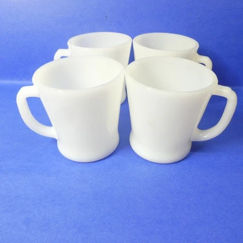 Lot of 4 White Milk Glass Mugs Fire King Anchor Hocking Coffee Cup D Handle Vtg