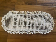 Bread Basket Doily Oval Handmade Crochet Grey 100% Cotton 18”