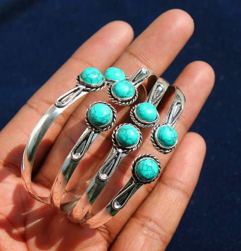 Brazalete de puño turquesa superpuesto de plata puño brazalete azul howlite brazalete - Imagen 2 de 12