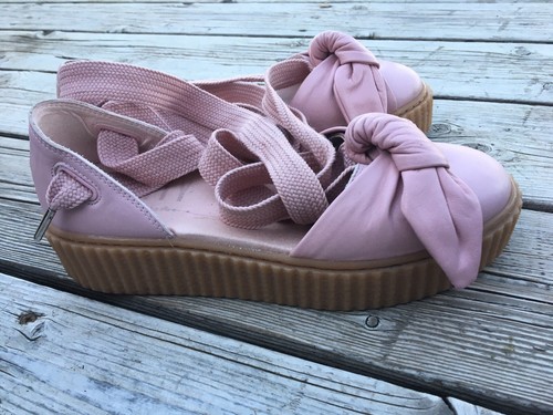 Puma Fenty By Rihanna Pink Leather Bow Creeper Size 8 Women’s Missing Shoe Lace - Picture 8 of 12