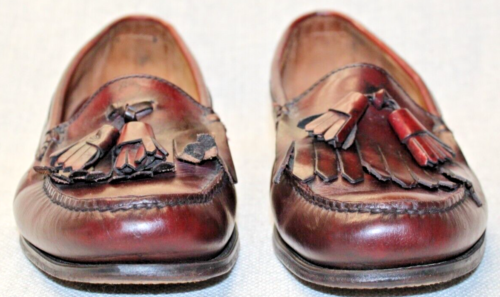G H Bass Burgundy Leather Kilted Tasseled Slip On Loafers Shoes Men's 10 D
