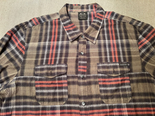 Oakley Mens Brown/ Red Long Sleeve Flannel Shirt Cotton Button Up 2XL - Picture 3 of 5