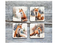 Fox themed neoprene coasters, set of 4, CHOICE, absorbent, wildlife, gifts