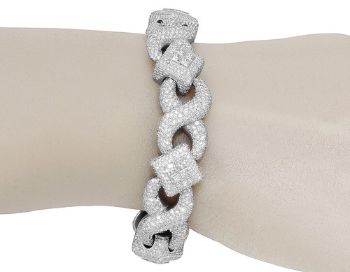 Princess Cut 24 1/5 CT Real Diamond Infinity Links Cuban Bracelet 18MM Gold 8" - Picture 8 of 9