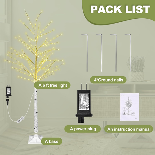 6FT Lighted Twig Birch Tree with Fairy Lights, 260 LED Birch Tree Lights with Ti - Picture 7 of 7